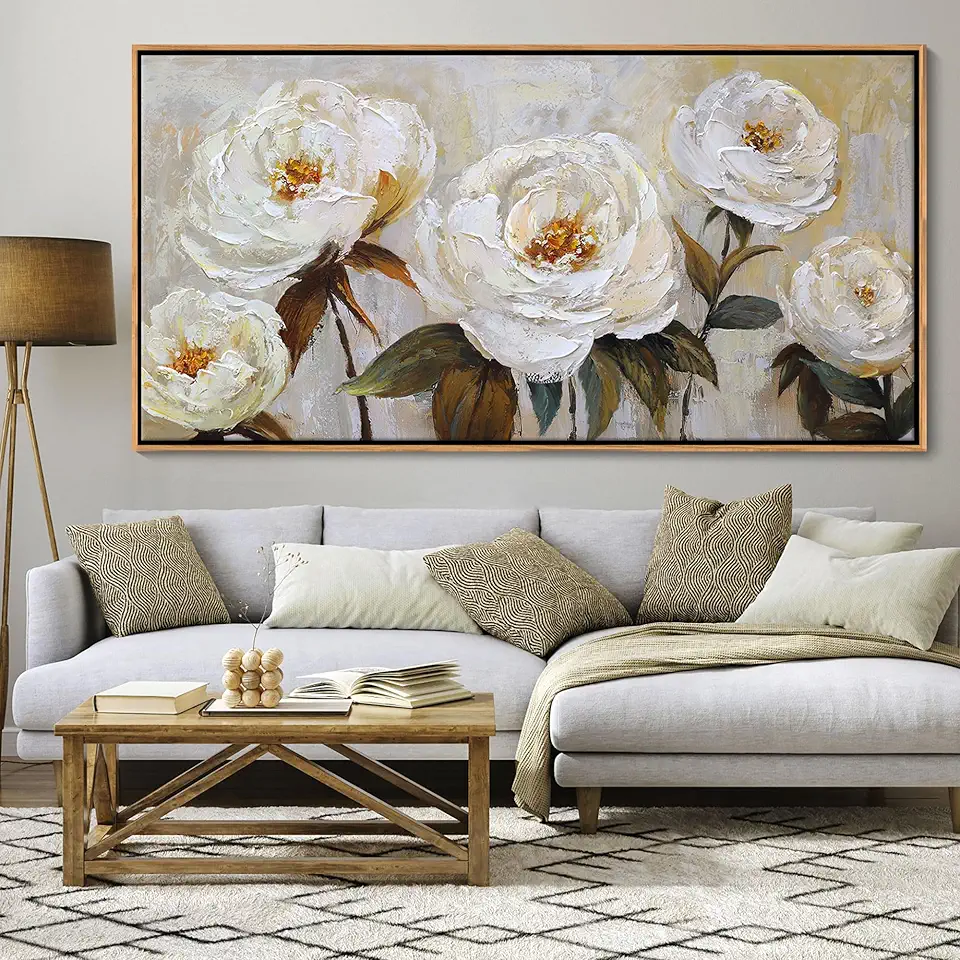 Flower Canvas Wall Art Textured Floral Picture Wall Decor White Large Elegant Painting for Living Room Modern Artwork for Home Decor Pictures for Bedroom Wall Decor 20×40IN