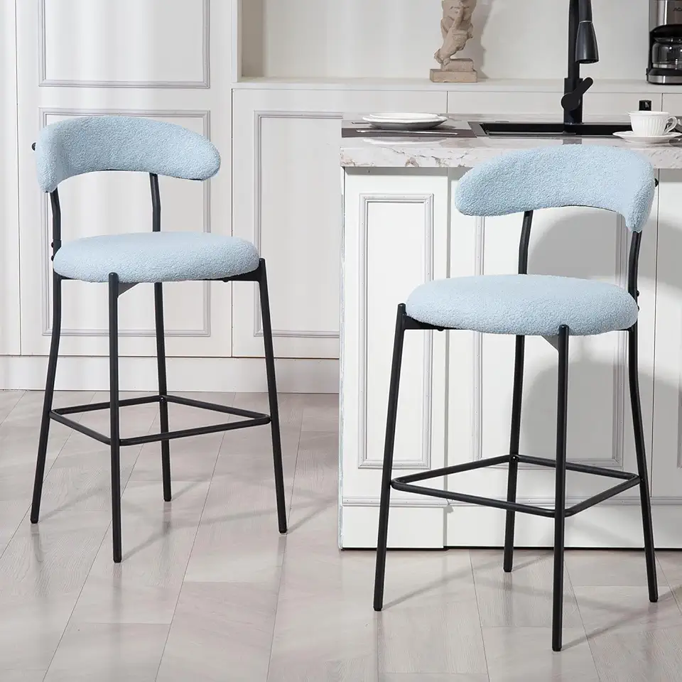 Modern Dining Chairs,Soft Teddy Fabric Cushion Chair,Sturdy Metal Frame And Stable Solid Wood Legs,Ergonomic Supportive Seat,Offering & Durable for Everyday Use In Contemporary Settings,Blue-Teddy-Foa