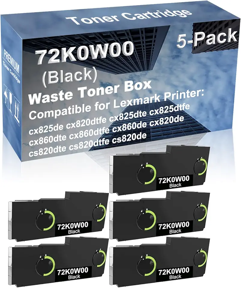 5-Pack Compatible High Capacity cx820de cs820dte cs820dtfe cs820de Printer Waste Toner Container Box Replacement for 72K0W00 Printer Cartridge (Black)