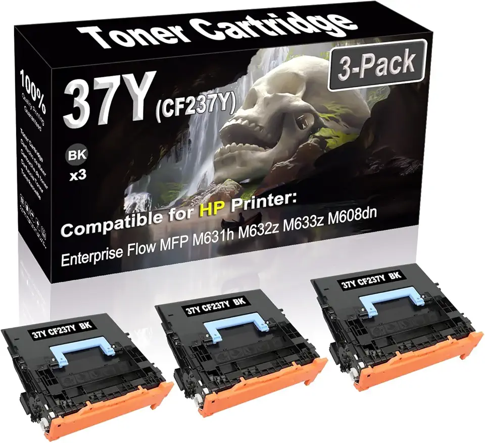3-Pack (Black) Compatible High Yield 37Y CF237Y (with Chip) Laser Printer Toner Cartridge use for Enterprise Flow MFP M631h M632z M633z M608dn Printer