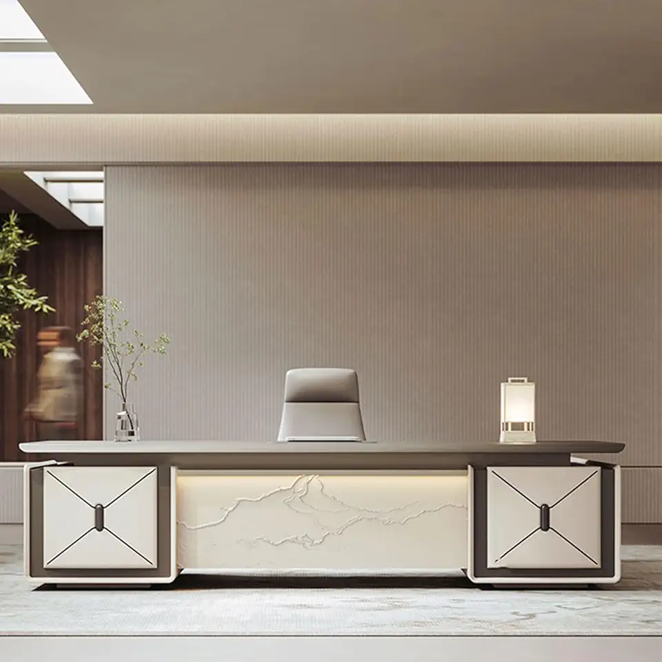 L Shaped Executive Office Desk, Large Home Office Desk with Storage Cabinet, Writing Study Table Business Furniture Set Workstation for Home Office