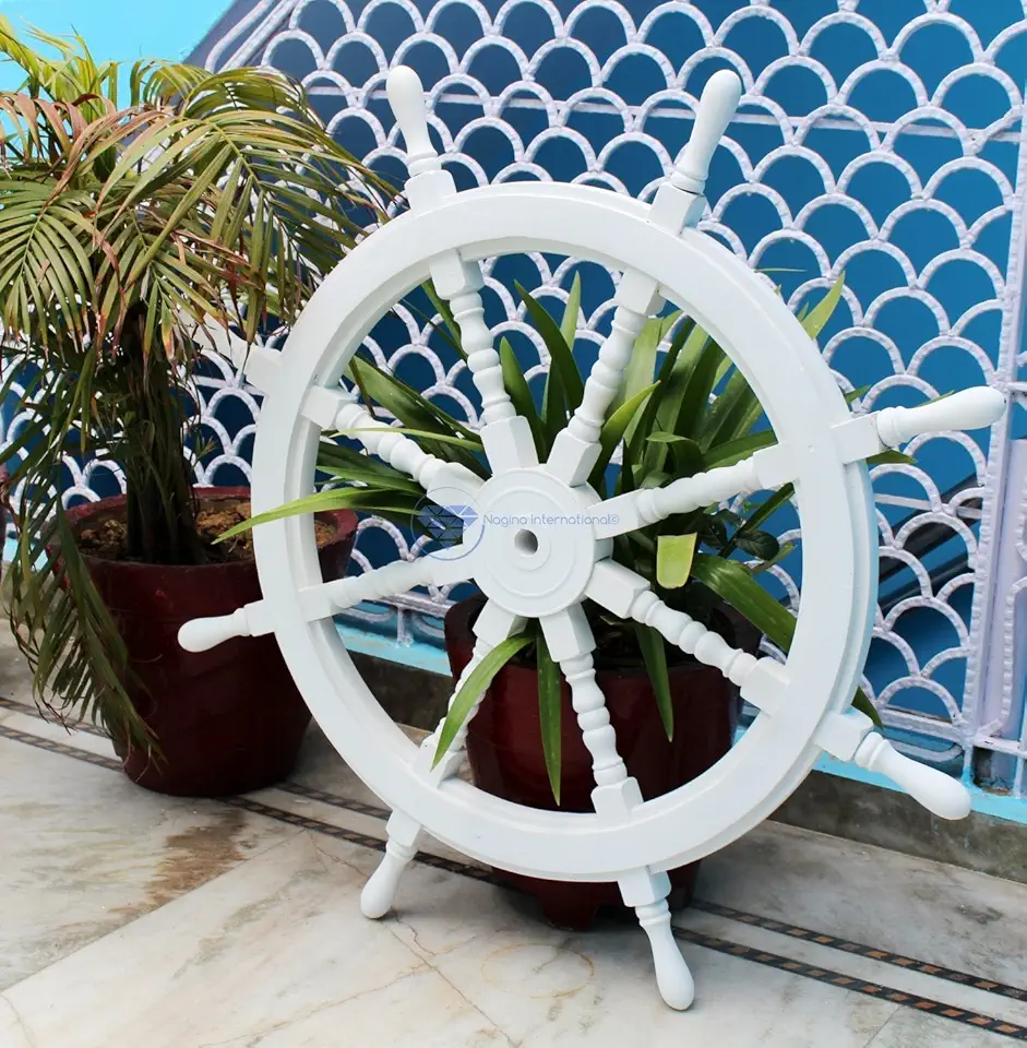 Nagina International Nautical Handcrafted Wooden Ship Wheel - Home Wall Decor (72 Inches, White)