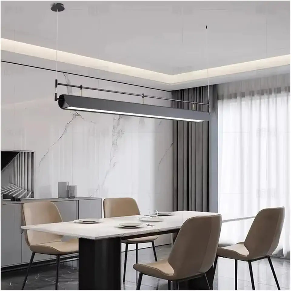 Modern Long LED Pendant Light Dinning Room Nordic Linear Chandelier Art Decor Minimalistic Hanging Lamp,Pendant Chandeliers