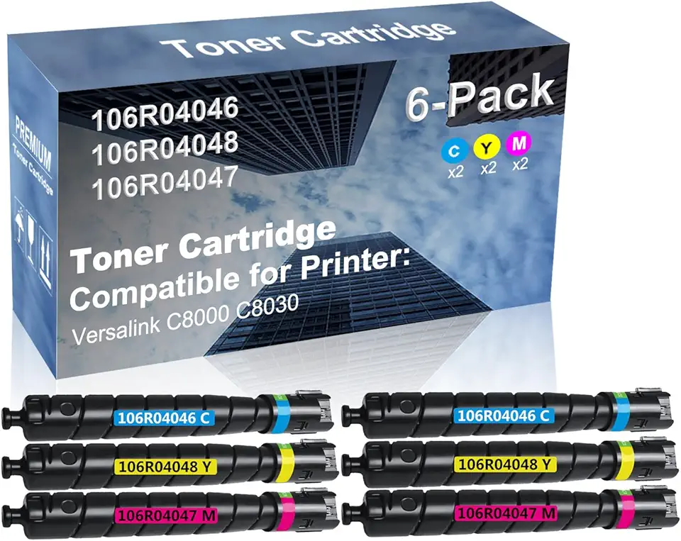 6-Pack (2C+2Y+2M) Compatible High Yield 106R04046+ 106R04048+ 106R04047 Laser Printer Toner Cartridge Used for Versalink C8000 C8030 Printer