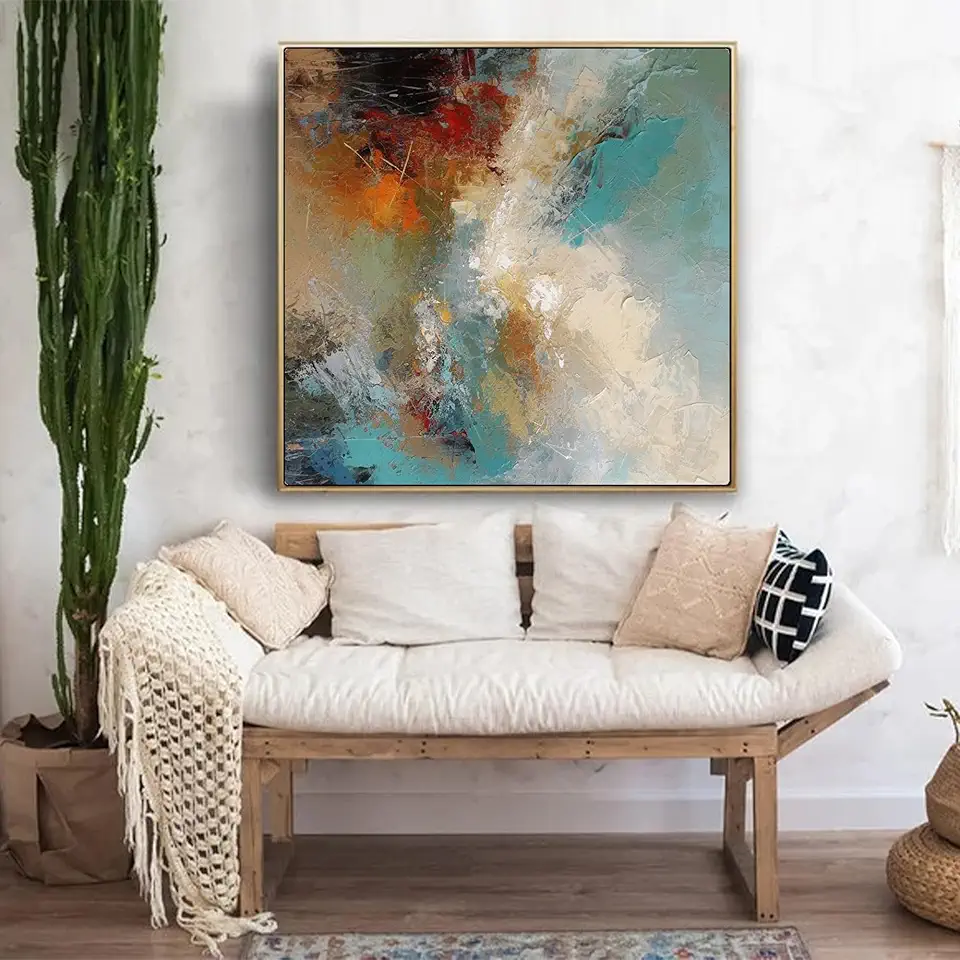 Brown Textured Abstract Minimalist Painting,Large Blue Wall Art,Minmalist Wall Art,Modern Artwork,House Decor,Unstretched,Frameless,(183X183cm) 72X72Inches