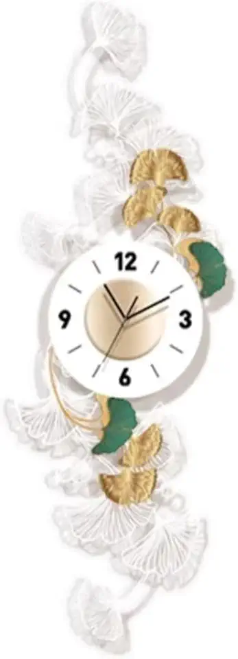 Large Ginkgo Leaf Wall Clock 3D Modern Art with Adjustable Led Light and Remote Control Non Ticking Silent Timepiece for Living Room Office Or Hanging Sculpture Wall Clock Decorative 41 * 120cm