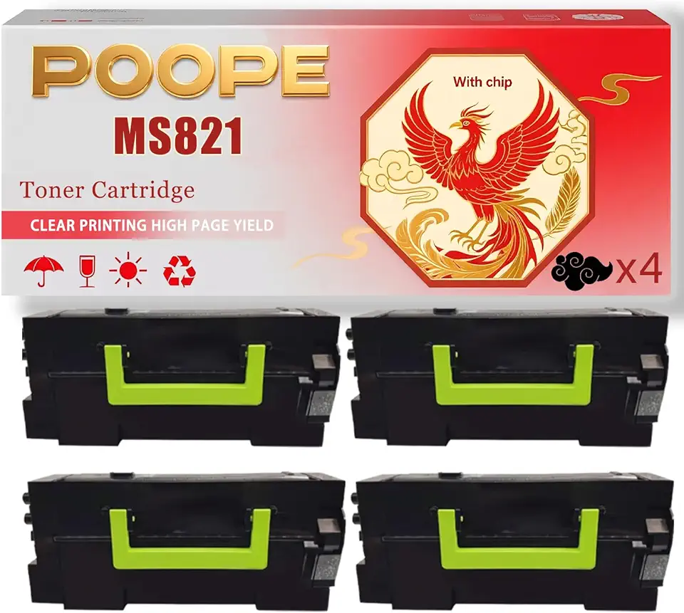 MS821 Toner Cartridge Compatible for Lexmark MS725 MS821 MS822 MS823 MS824 MS825 MS826 MX721 MX722 MX725 MX822 MX824 MX826 Printers, High Yield 35000 Pages, Print More Pages (4 Pack Black)