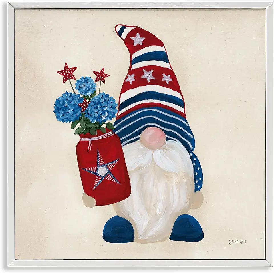 Stupell Industries American Gnome with Flowers White Framed Giclee Wall Art Design by Yvette St. Amant, 24 x 24