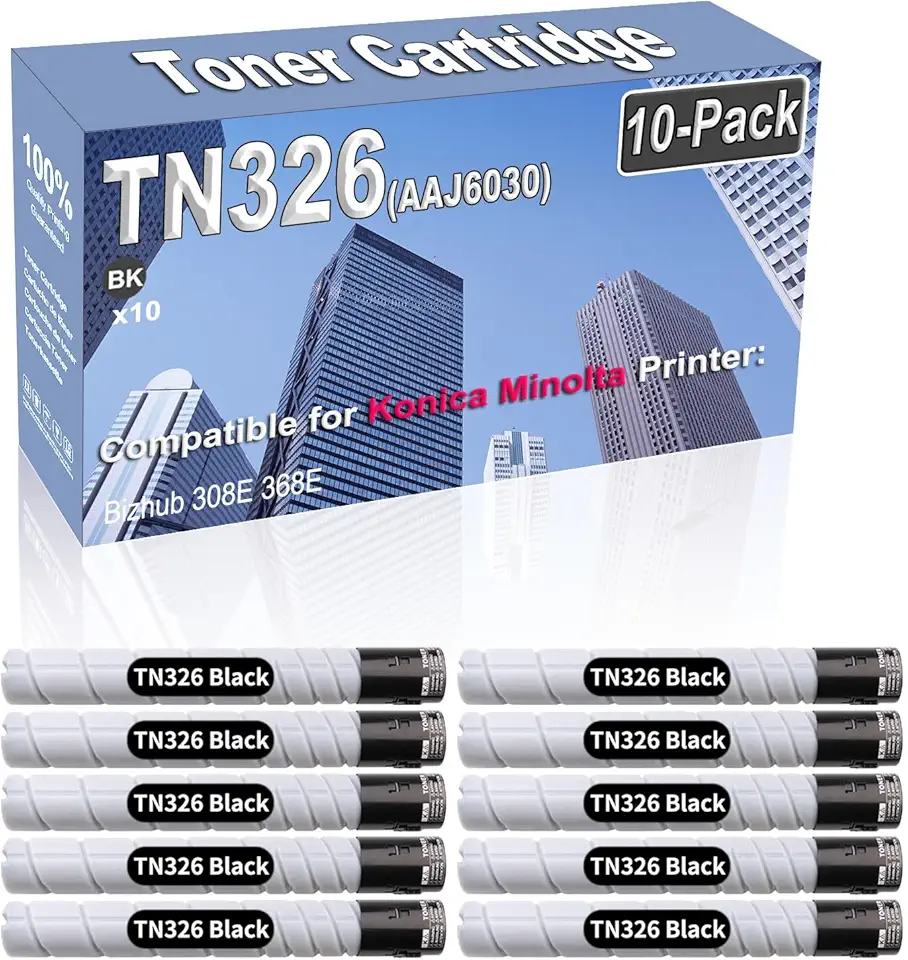 10-Pack (Black) Compatible High Capacity TN326 TN-326 (AAJ6030) Toner Cartridge Used for Konica Minolta Bizhub 308E 368E Printer