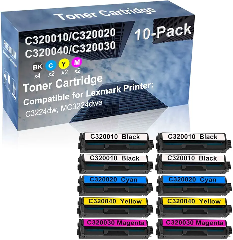 10-Pack (4BK+2C+2Y+2M) Compatible High Capacity C320010+ C320020+ C320040+ C320030 Toner Cartridge Used for C3224dw, MC3224dwe Printer