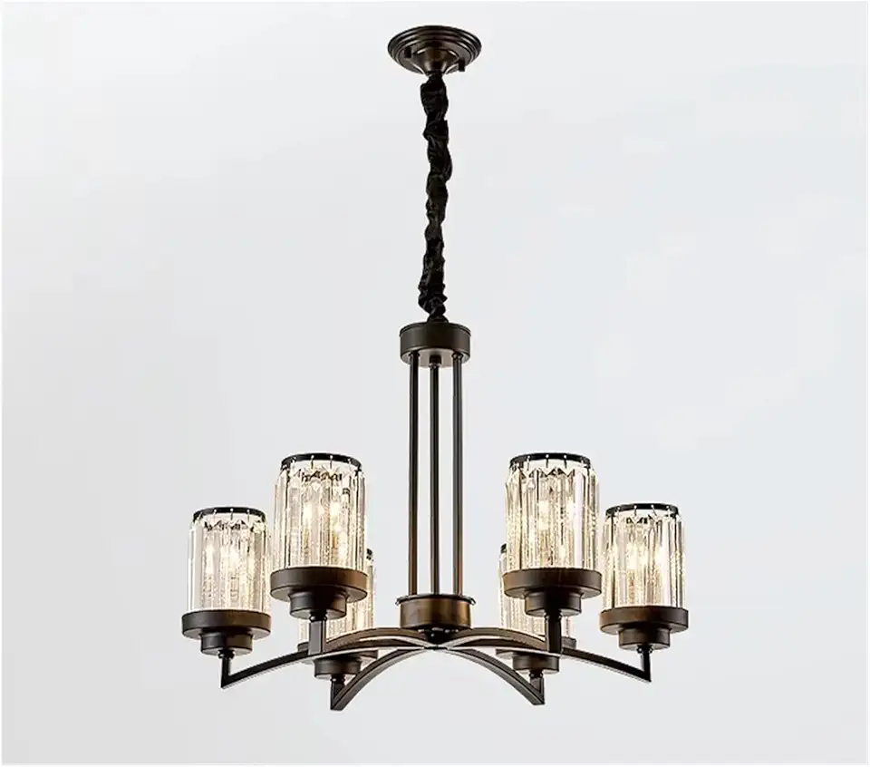 Vintage LED Crystal Pendant Luxury Black Art Pendant(6Heads-D69xH44cm)