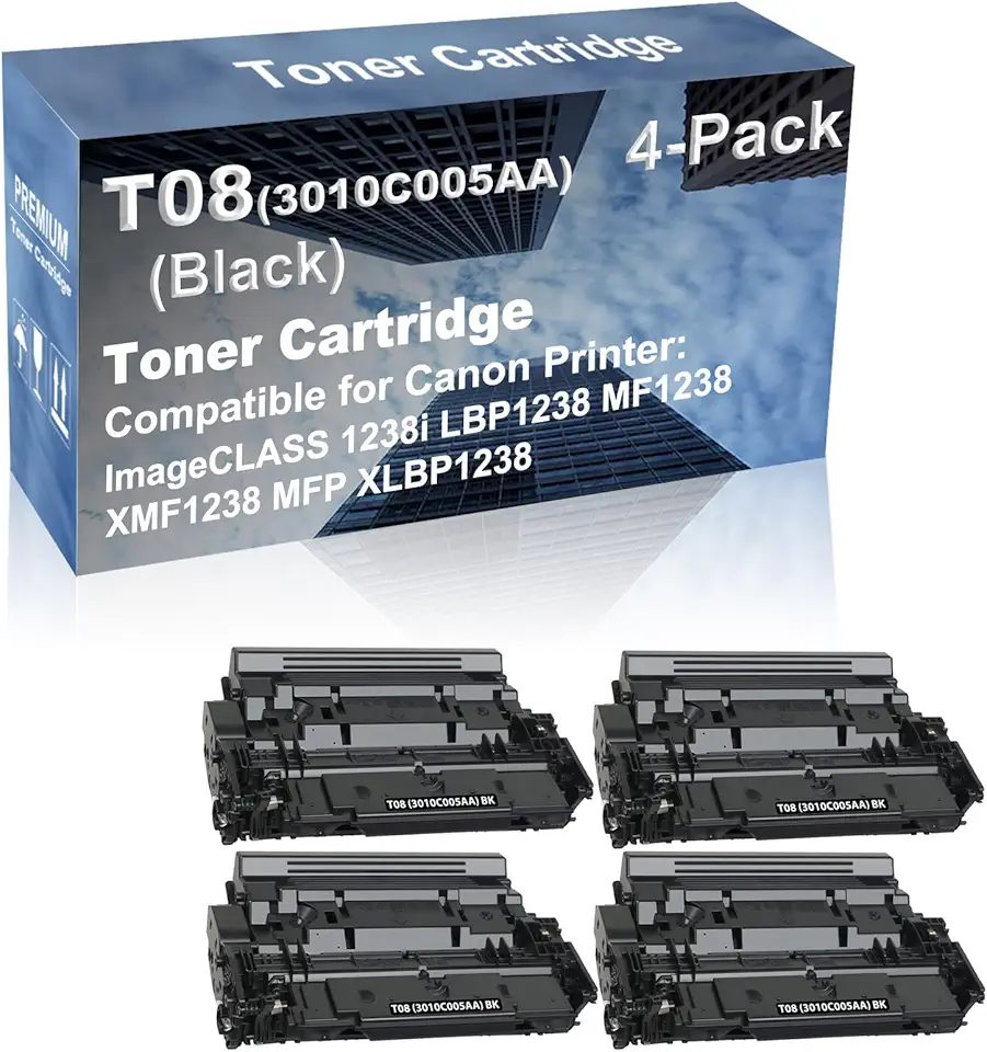 4-Pack Compatible High Capacity T08 (3010C005AA) Toner Cartridge use for Canon ImageCLASS 1238i LBP1238 MF1238 XMF1238 MFP XLBP1238 Printer (Black)
