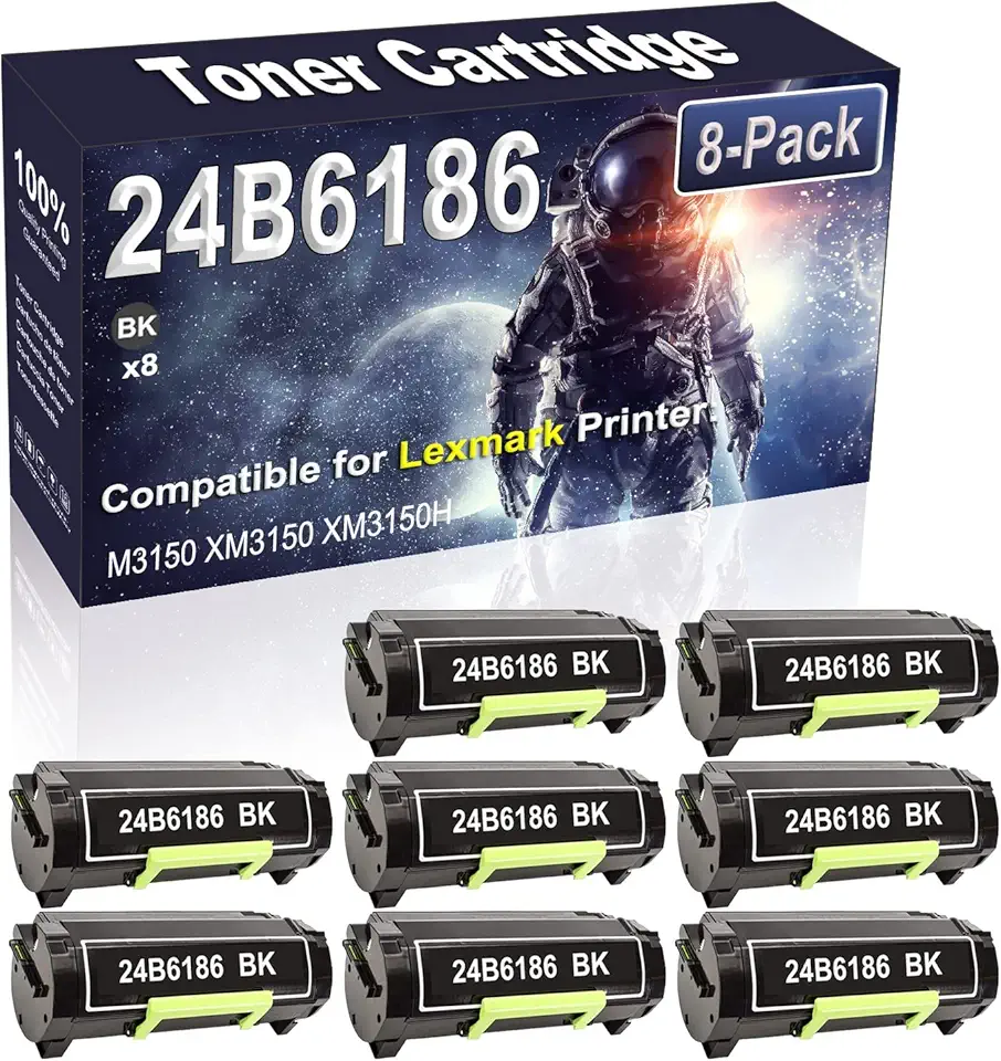 8-Pack Compatible High Capacity M3150 XM3150 XM3150H Printer Toner Container Replacement for 24B6186 Printer Cartridge (Black)