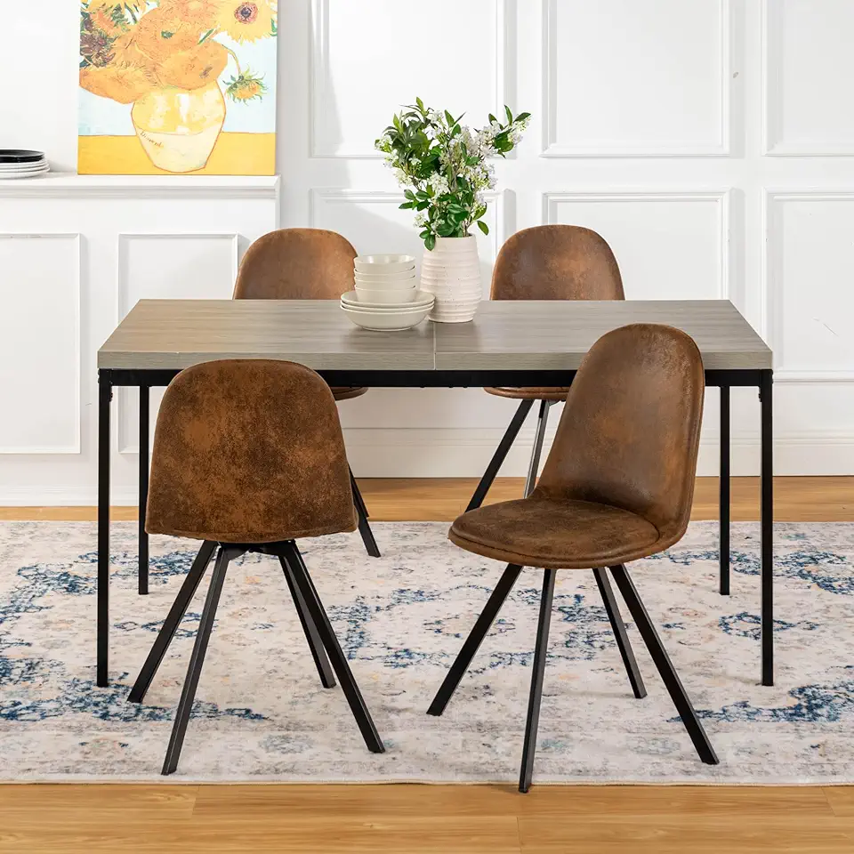 Homy Casa Dining Set for 4, Mid-Century Modern Style 59''Rectangular Top Table & Upholstered Comfy Swivel Side Chairs for Kitchen, Dining Room, Living Room, Apartment, 1 Table and 4 Chairs, Grey&Brown