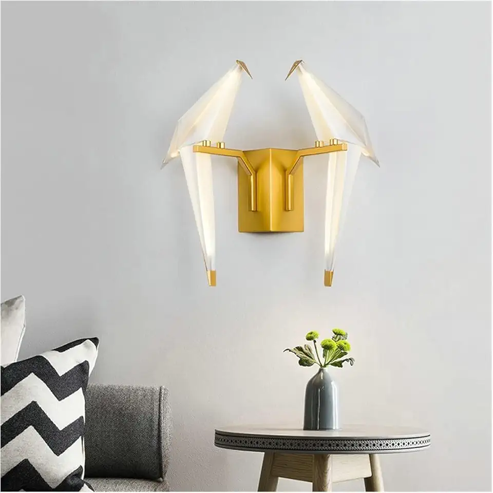 Wall lamp, Gold - Art Wall Lamp Bird Paper Crane Shape Living Room Bedroom Bedside Wall Mount LED Light Mirror Front Lamps Chandeliers