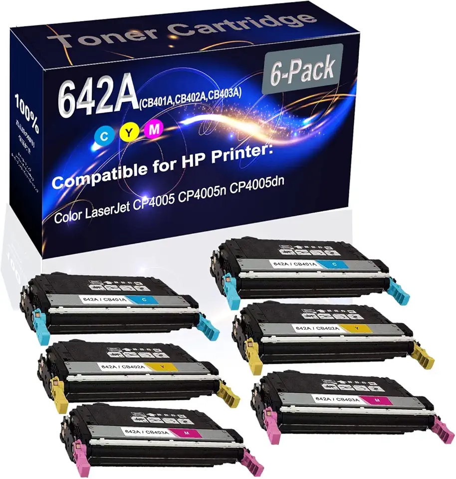 6-Pack (2C+2Y+2M) Compatible CP4005 CP4005n CP4005dn Laser Printer Toner Cartridge (High Capacity) Replacement for HP 642A (CB401A CB402A CB403A) Printer Toner Cartridge