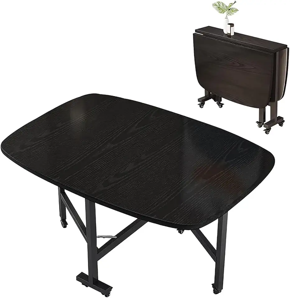 Drop Leaf Kitchen Dining Table With Wheels, Folding Dining Table, Foldable In 3 Forms, Stable Load-bearing Capacity, Flexible Usage, Extendable Versatile Table For Kitchen Dining Room(Black,100x60x75c