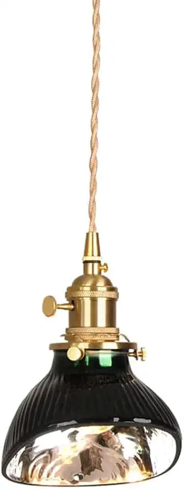 Ceiling Minimalist Lighting, Green Glass Brass Hanging Light Fixture, LED Mid Century Ceiling Room Dining Table Pendant Bedroom Cafe Bar Home Decoration