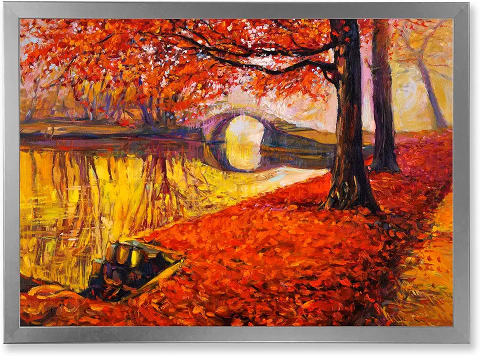 Little Bridge In Orange Autumn Landscape I Traditional Framed Wall Art