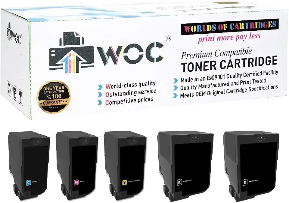 WOC Remanufactured Toner Cartridge Replacement for Lexmark 74C0H10/20/30/40 - 74C1HK0/C0/M0/Y0 (XL: 300-567% Higher Yield) (5-Pack: Cyan + Magenta + Yellow + 2X Black) for Use in CS725