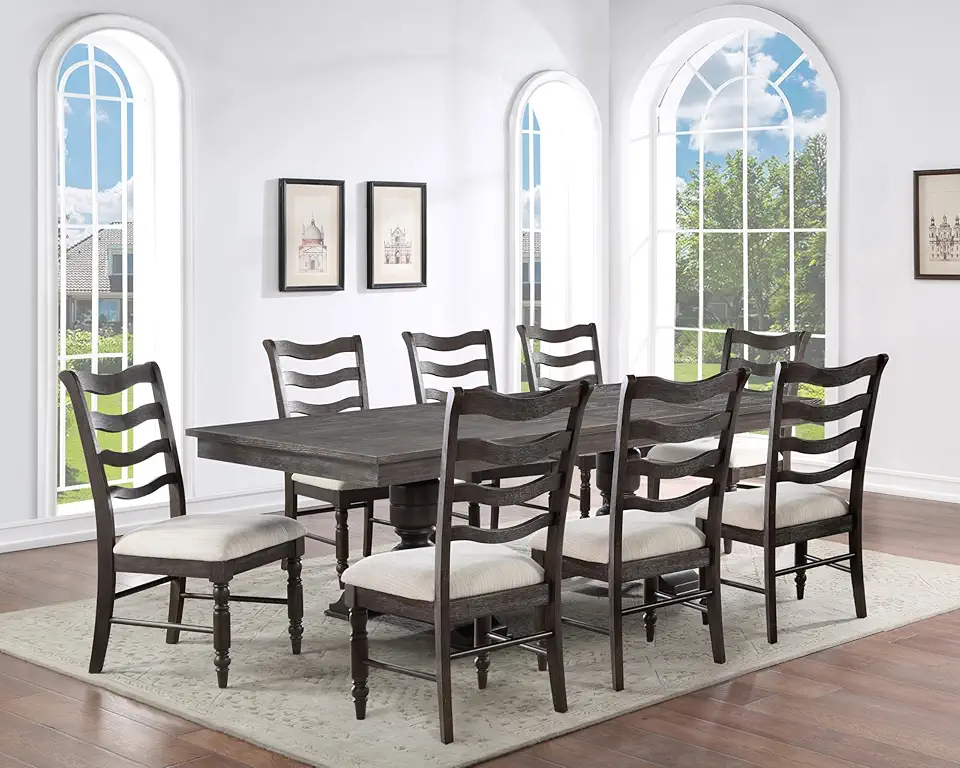 Steve Silver Furniture Hutchins 9pc Dining Table Set, Includes One 59 to 95-Inch Dining Table with Two 18-Inch Leaves and 8 Upholstered Side Chairs, Dining Room, 59