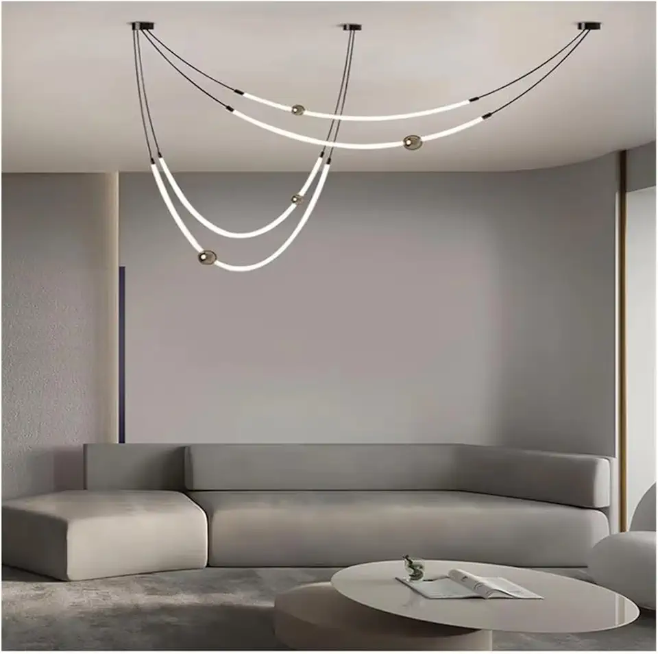 Nordic Designer Creative Chandelier Living Room Line Pendant Lamp Postmodern Minimalist Restaurant Iron Art Hanging Lights,Indoor Illumination
