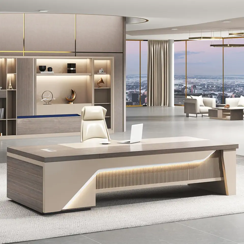 LED Executive Desk Modern and Simple Rectangular L Shaped Desk Writing Study Desk Computer Desk for Home Office