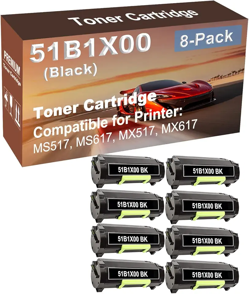 8-Pack Compatible High Yield MS517, MS617, MX517, MX617 Printer Cartridge Replacement for Lexmark 51B1X00 Toner Cartridge (Black)