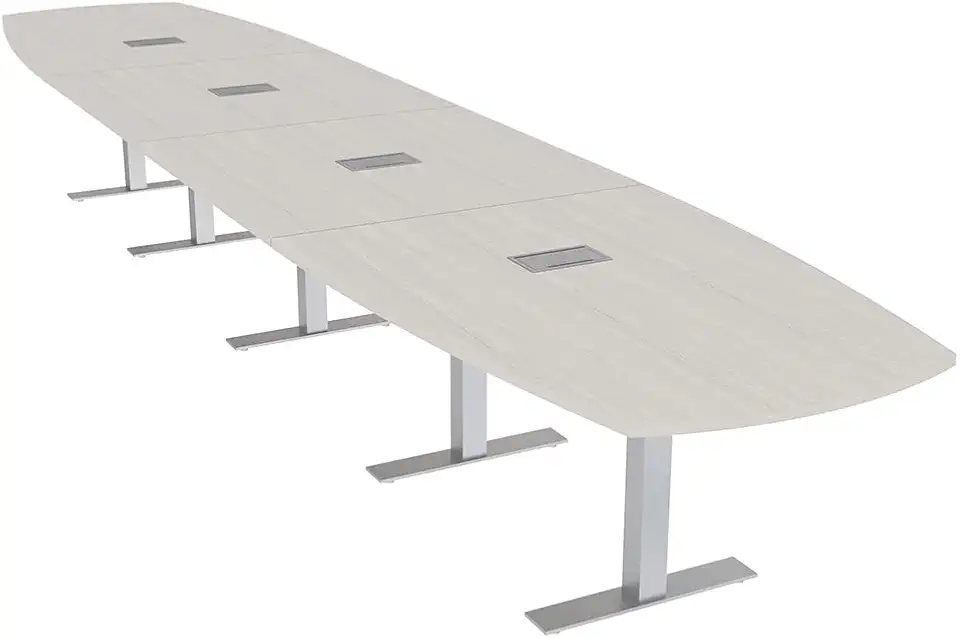 SKUTCHI DESIGNS INC. 20' Large Arc Boat Modular Conference Table with Data and Power | 20 Person Boardroom Table |Metal T Bases | Harmony Series | Lakeland Salt