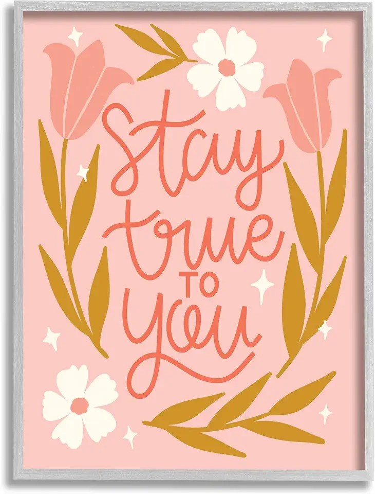 Stupell Industries Stay True To You Pink Floral Blooms Giclee Framed Wall Art, Design by Taylor Shannon Designs