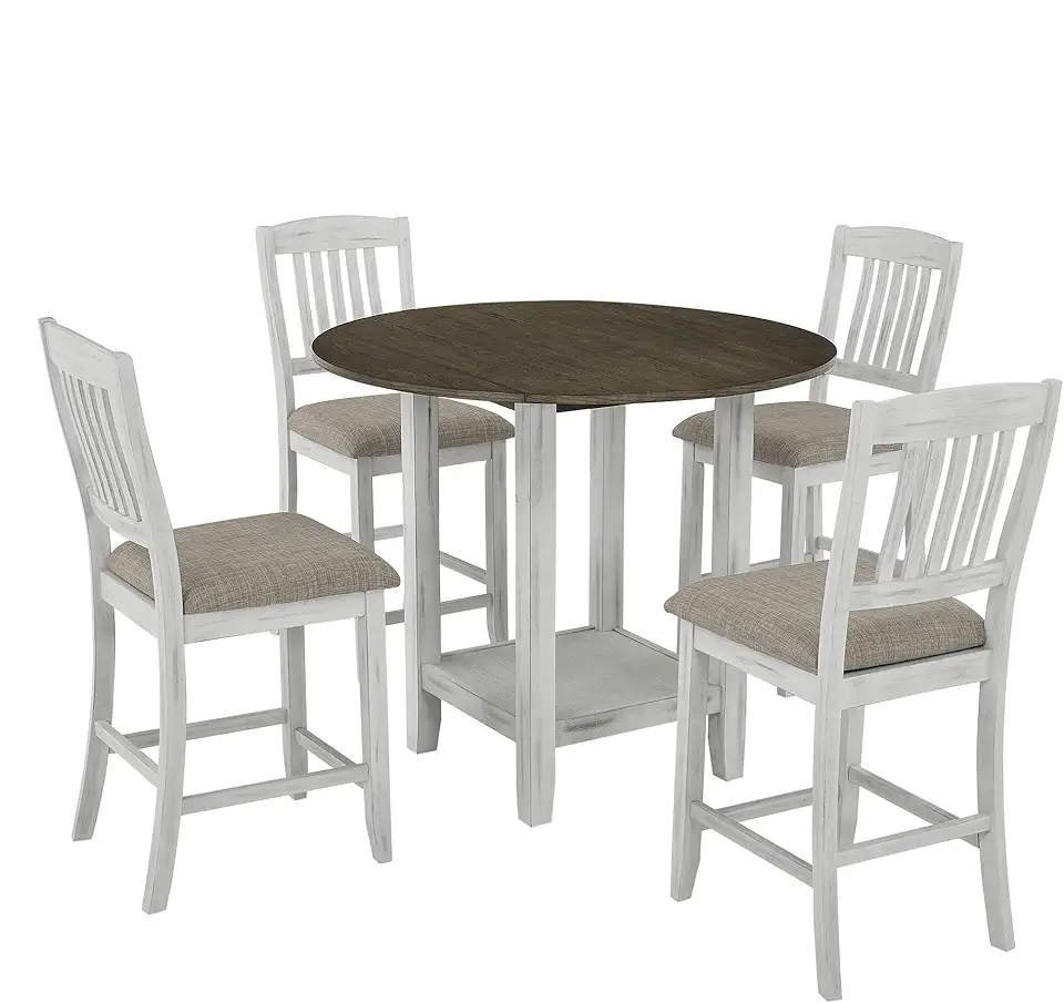 Foldable Leaf Dining Table with Storage Space, 4-Person Dining Table with 4 Chairs, Suitable for Small Restaurants and Living Rooms, Space-Saving