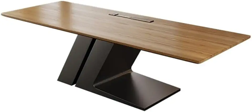 Office Desk Modern Executive Office Desk with Ash Wood Tabletop and Creative Metal Base, Large PC Workstation Writing Table(180cm)