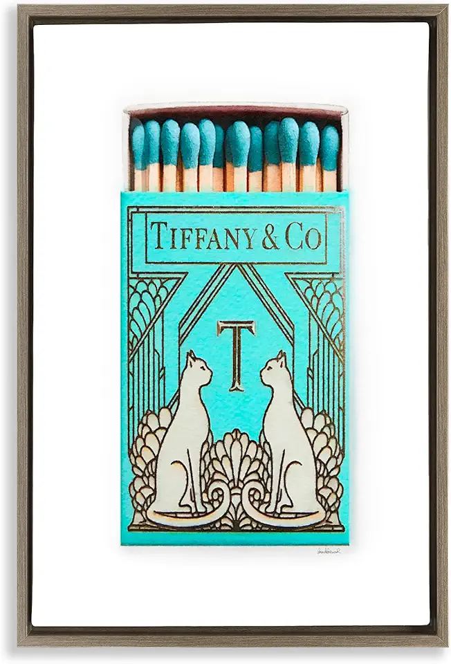 Stupell Industries Blue Glam Brand Matches Brown Framed Floater Canvas Wall Art Design by Amanda Greenwood, 21 x 31