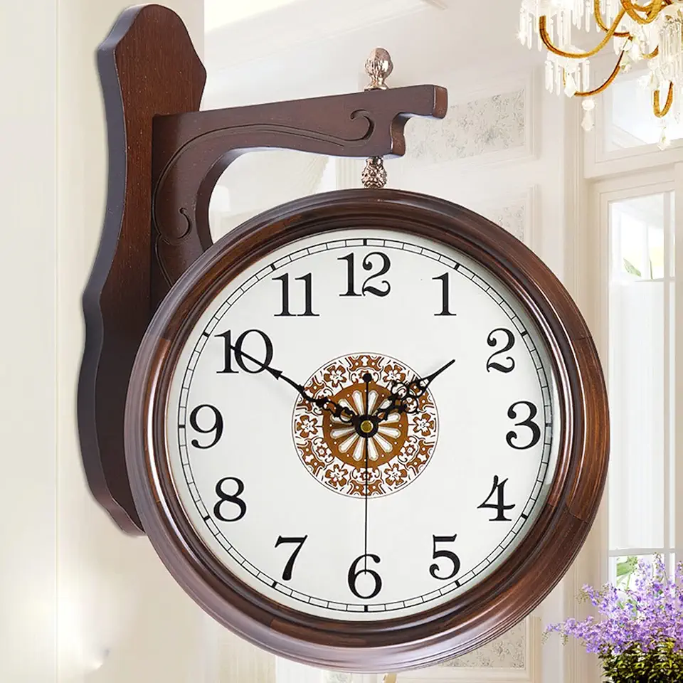 Vintage Double Sided Wall Clock Iron Metal Silent Quiet Grand Central Station Art Decorative Faced 360 Degree Rotate Antique