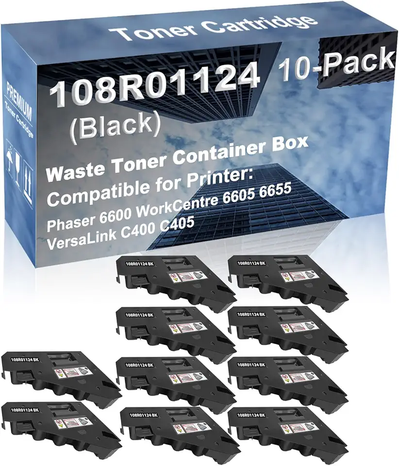 10-Pack Compatible High Yield Phaser 6600 WorkCentre 6605 6655 VersaLink C400 C405 Printer Waste Toner Box Replacement for 108R01124 Toner Cartridge (Black)