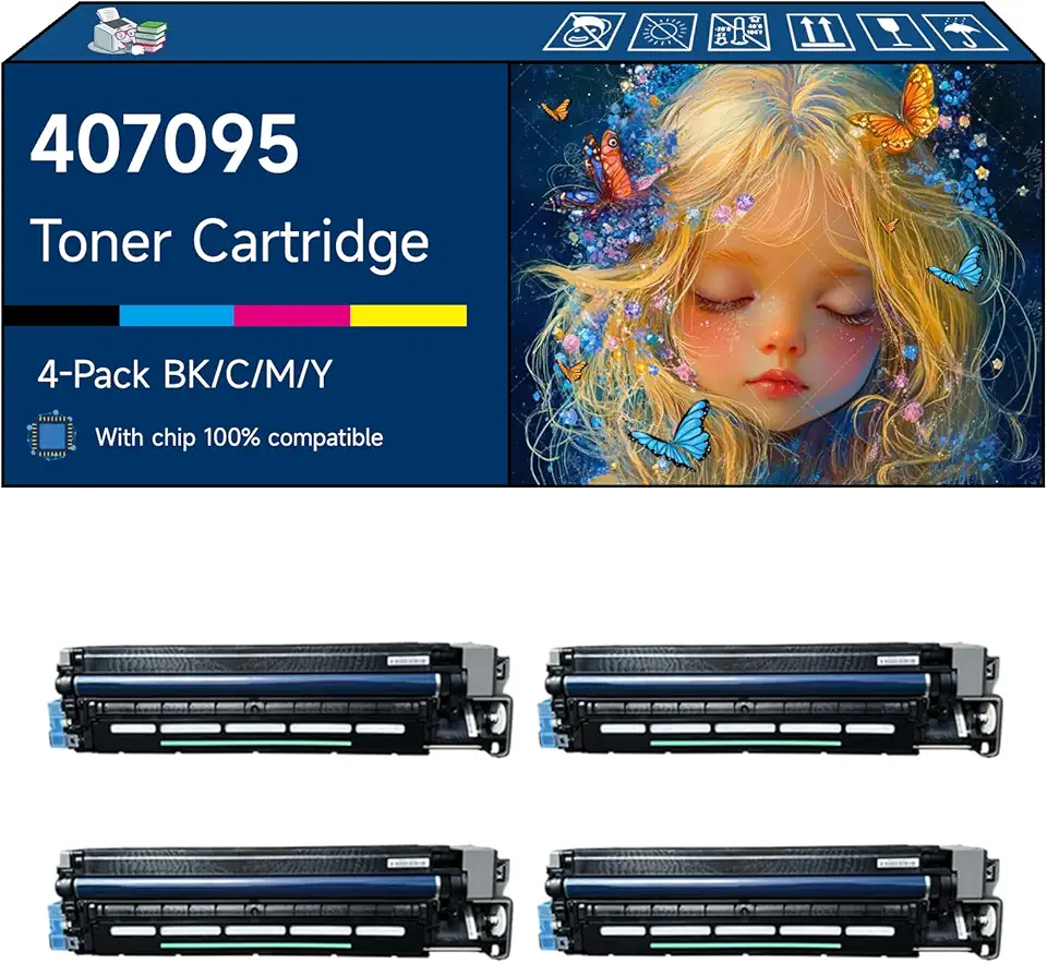 Compatible with Ricoh 407095 Toner Cartridge Work for Ricoh Aficio SP C830DN SP C831DN Printers, High Yield 70000 Pages, with Chip, High-Definition Printing (4-Pack BK/C/M/Y)