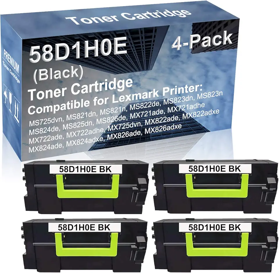 4-Pack Compatible High Yield MX822ade MX822adxe MX824ade MX824adxe MX826ade MX826adxe Laser Printer Toner Cartridge Replacement for 58D1H0E Printer Cartridge (Black)