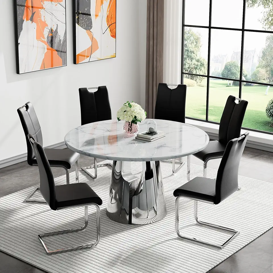 7 Piece Round Dining Table Set, 47.24