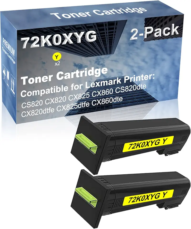 2-Pack (Yellow) Compatible CX860 CS820dte CX820dtfe Printer Toner Cartridge High Capacity Replacement for 72K0XYG Toner Cartridge