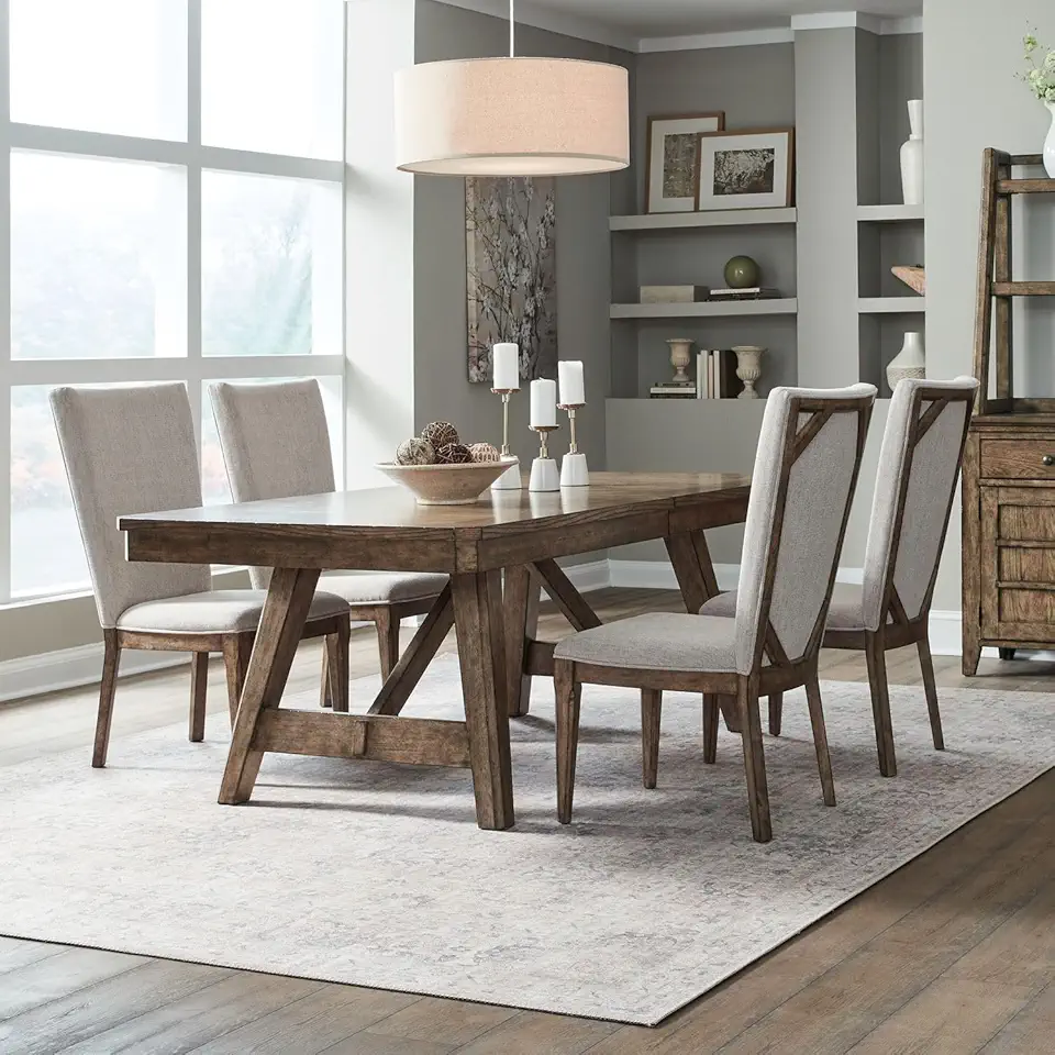 Liberty Furniture Carolina Park 5 Piece Trestle Dining Room Table with 4 Chairs Set - Amber Brown