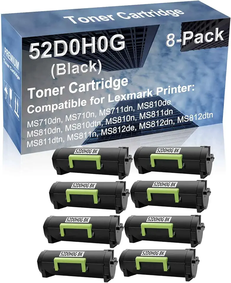 8-Pack Compatible High Capacity MS811n, MS812de, MS812dn, MS812dtn Printer Toner Cartridge Replacement for 52D0H0G Printer Cartridge (Black)