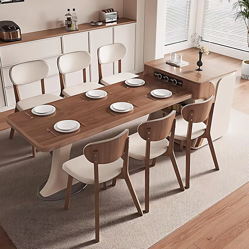 Kitchen Island - Kitchen Island with Extendable Dining Table Includes Unique Styling Design,Pull-Out Cabinets Includes Open Shelf for 2-6 Person(No Chair 88.58IN)