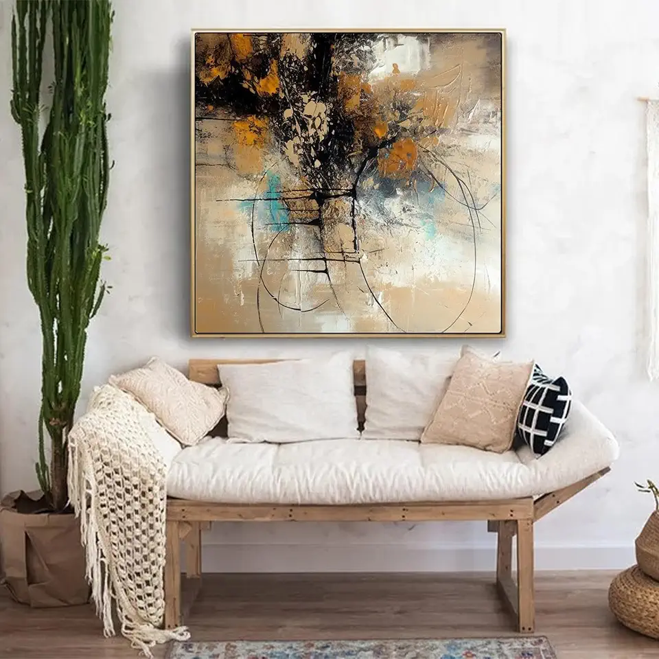 Brown Abstract Handmade Oil Painting,Texture Wall Art,Modern Canvas Art,Living Room Office Wall Decor,Minimalist Art,Line Art,Unstretched,Frameless,(183X183cm) 72X72Inches
