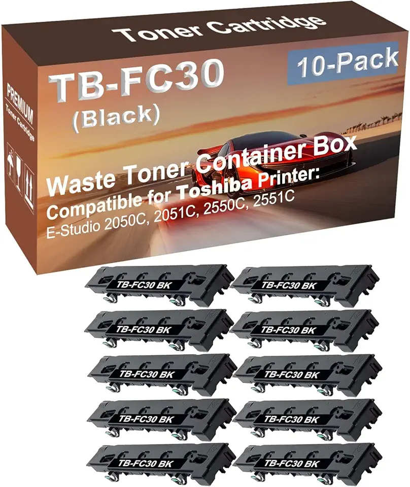 10-Pack Compatible High Capacity TB-FC30 TBFC30 Printer Waste Toner Container Box use for Toshiba E-Studio 2050C, 2051C, 2550C, 2551C (Black)