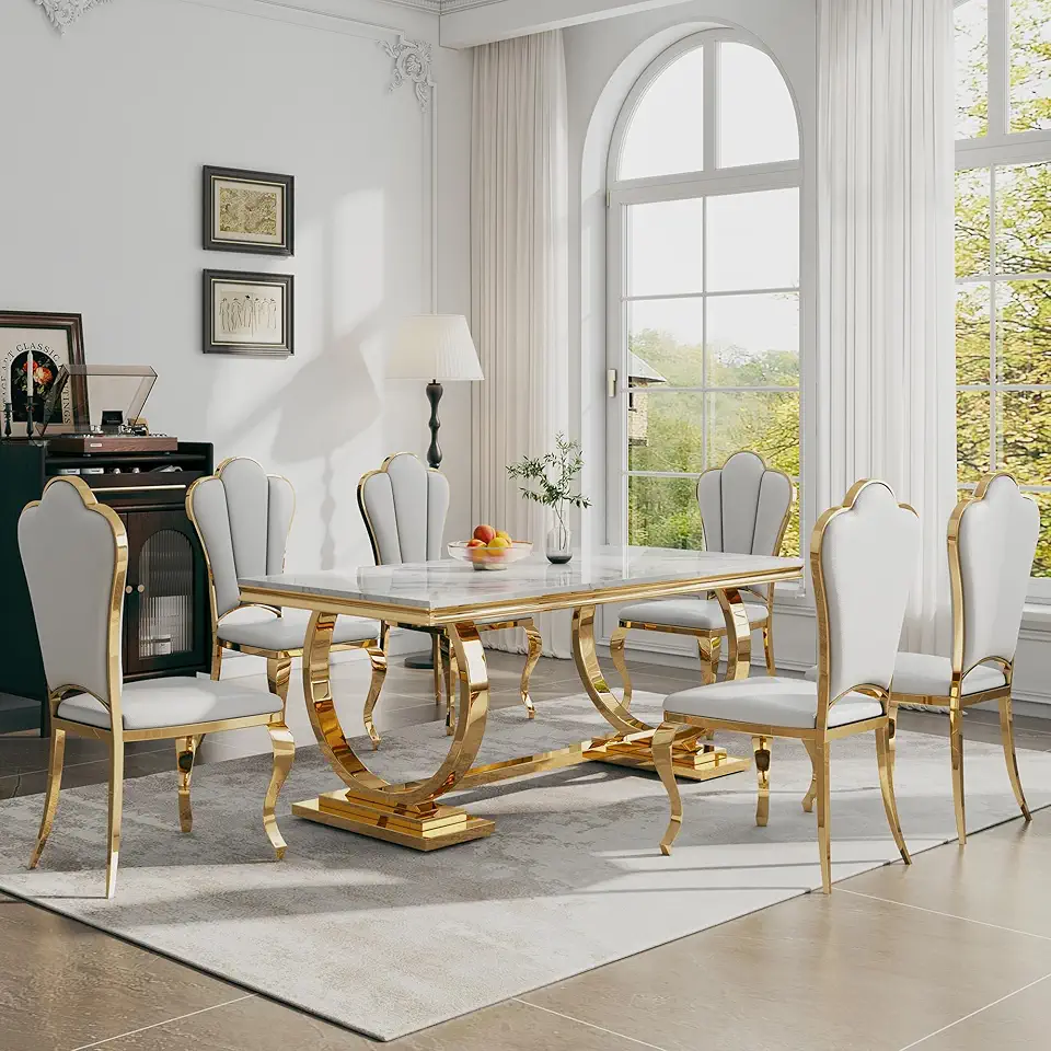 Luxury 7-Piece Marble Dining Table Set, 70