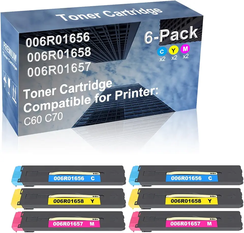 6-Pack (2C+2Y+2M) Compatible C60 C70 Printer Toner Cartridge High Capacity Replacement for 006R01656+ 006R01658+ 006R01657 Toner Cartridge