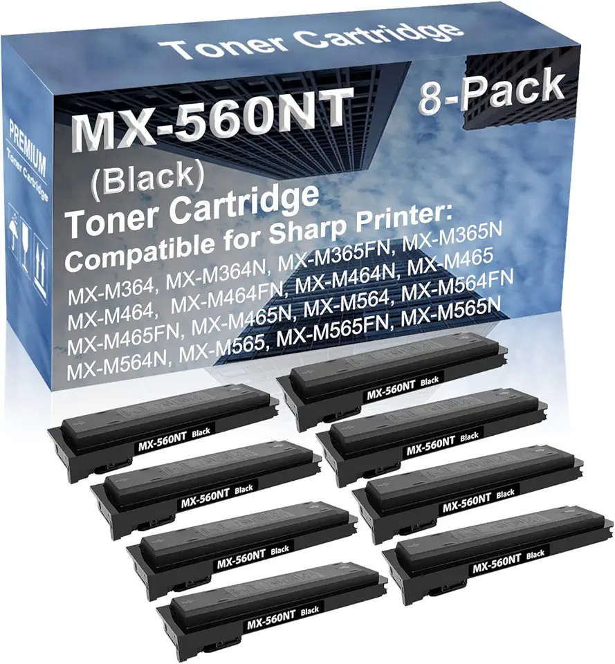 8-Pack Compatible High Capacity MX-M564FN, MX-M564N, MX-M565, MX-M565FN, MX-M565N Printer Toner Cartridge Replacement for Sharp MX-560NT Printer Cartridge (Black)