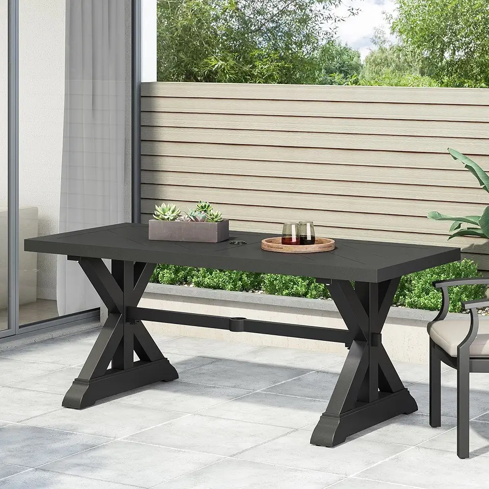 Matte Black Outdoor Dining Table Antique Rustic Style for Backyard Patio Entertaining Durable and Weather Resistant Easy Clean