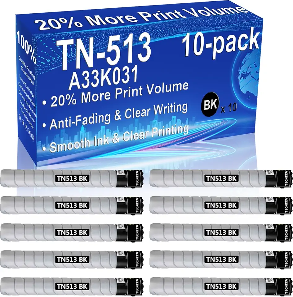 10-Pack (Black) Compatible High Yield TN513 TN-513 Imaging Toner Cartridge use for Minolta Bizhub 454, 554, 454e, 554e Printer