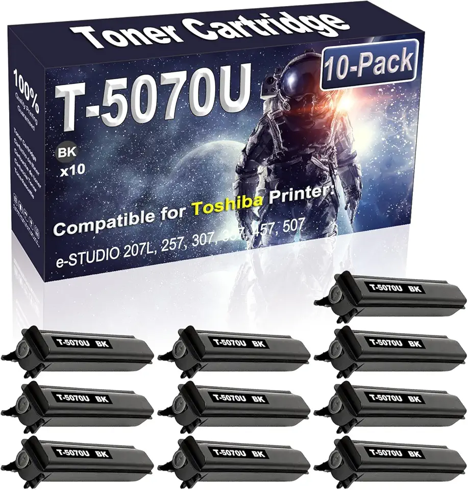 10-Pack (Black) Compatible High Yield T-5070U T5070U Imaging Toner Cartridge Use for Toshiba e-Studio 207L 257 307 357 457 507 Printer (36,600 Pages)